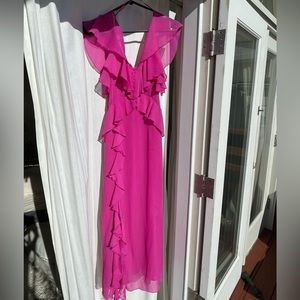 Zara Magenta Ruffle Butterfly Sleeve Dress
